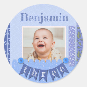 Adesivo Menino de 3 anos Álbum de Recortes Azul