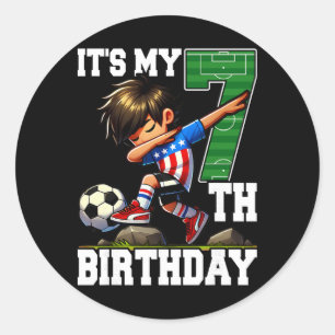 Adesivo Menino de Futebol É Meu 7º Aniversário Bandeira Am