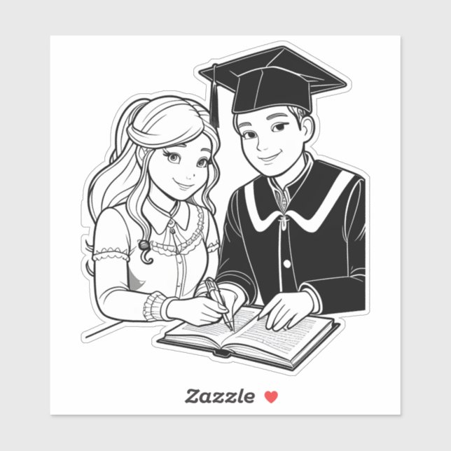 Adesivo Menino e Garota Estudando (Folha)