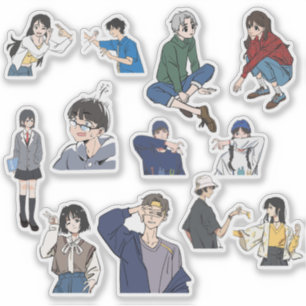 Adesivo Menino e Menina Anime Estético Roupas Casuais Vini