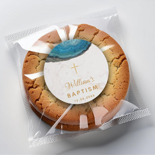 Adesivo Menino Geodo Azul Batismo Mármore Branco Cruz Dour