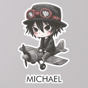 Adesivo Menino Gótico Piloto voa Avião Personalizado Anime