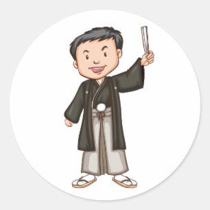 Adesivo Menino Japonês Fofo em Kimono Tradicional Hakama S