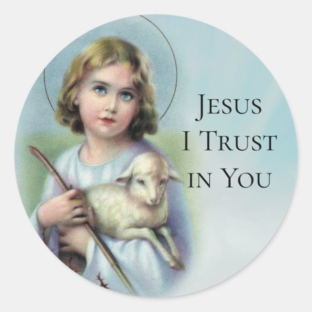 Adesivo Menino Jesus antigo segurando um Cordeiro (Frente)