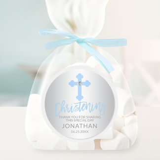 Adesivo Menino Moderno Blue Cross Christening Boy Obrigado