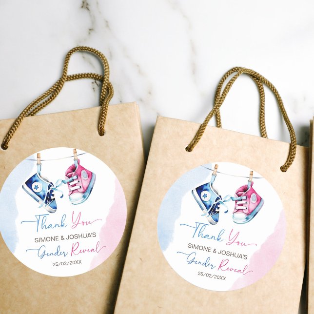 Adesivo Menino ou garota cor-de-rosa azul revelando favor (Cute boy or girl pink blue gender reveal favor thank you stickers boy or girl party stickers)