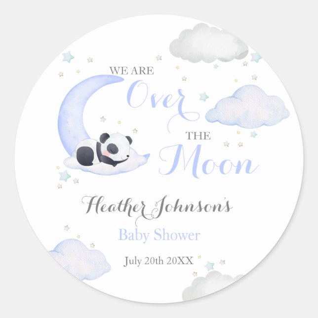 Adesivo Menino Panda Urso Festa de Bebê Acima da Lua (Frente)