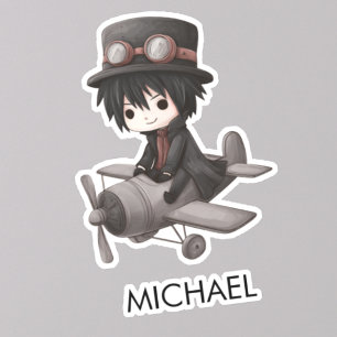 Adesivo Menino Piloto Gótico voa Avião Personalizado Anime
