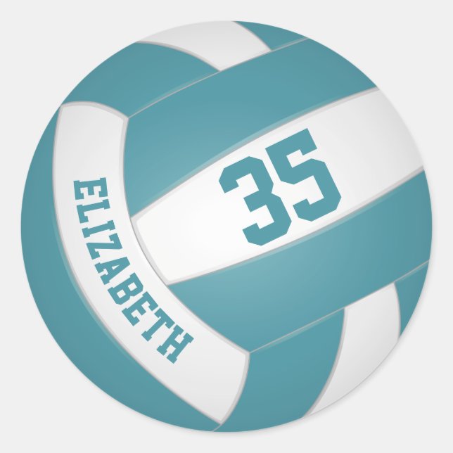 Adesivo Meninos com nome personalizado teal white voleibol (Frente)