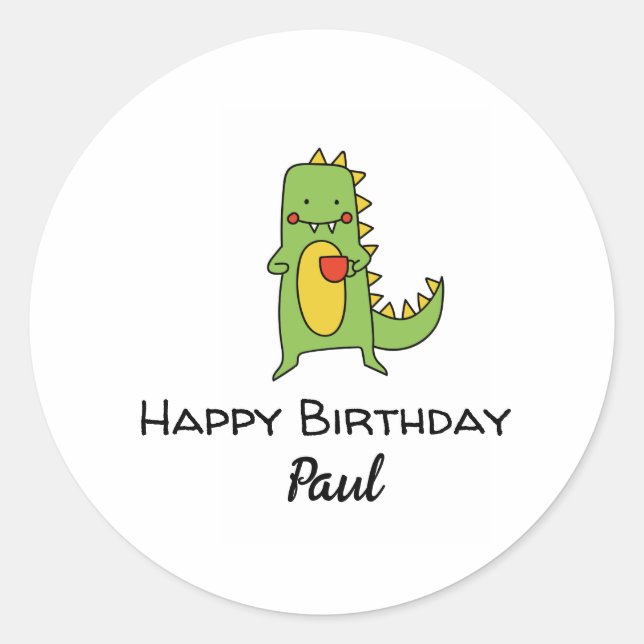 Adesivo meninos dinossauros feliz festa de aniversário (Frente)