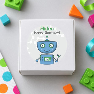 Adesivo Meninos do Robô Azul Feliz Aniversário