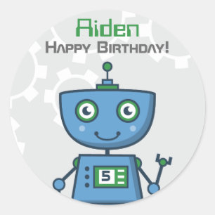 Adesivo Meninos do Robô Azul Feliz Aniversário