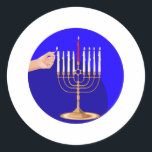 Adesivo Menorah no Blue<br><div class="desc">Menorah ouro acesa para Chanucá com uma Estrela de David e um fundo de ouro.</div>
