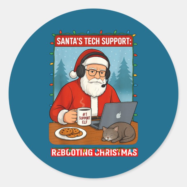 Adesivo mens Rebooting Santa s Tech Support (Frente)