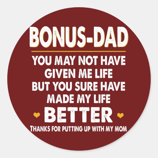 Adesivo Mens Thank You Bonus Dad For Step Father My Life (Frente)