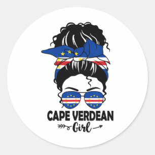 Adesivo Mensageiro Bun Cape Verdean Girl E Cabo Verde Flag