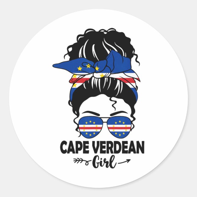 Adesivo Mensageiro Bun Cape Verdean Girl E Cabo Verde Flag (Frente)