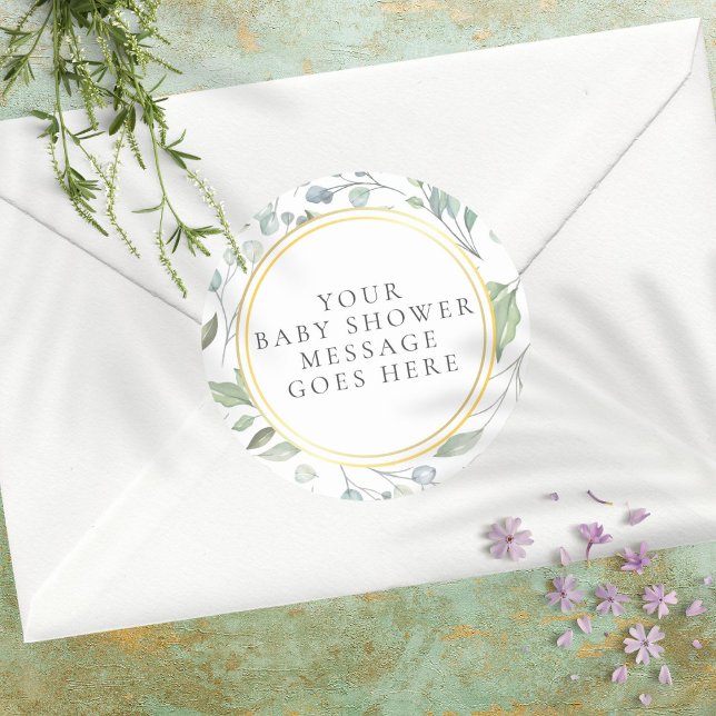 Adesivo Mensagem de Chá de fraldas de Folha de Ouro Laurel (Criador carregado)