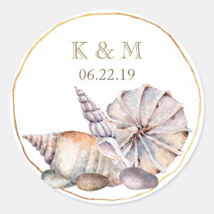 Adesivo Mensagem dos Seashells em um monograma Wedding da