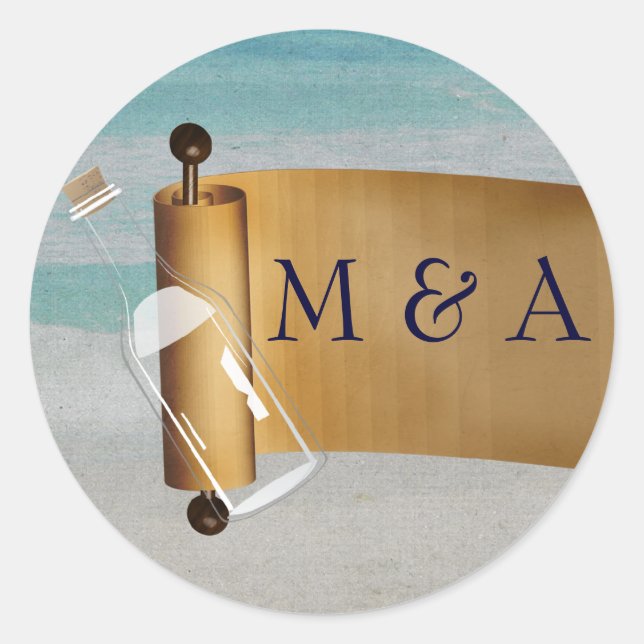 Adesivo Mensagem em uma garrafa Beach Wedding (Frente)