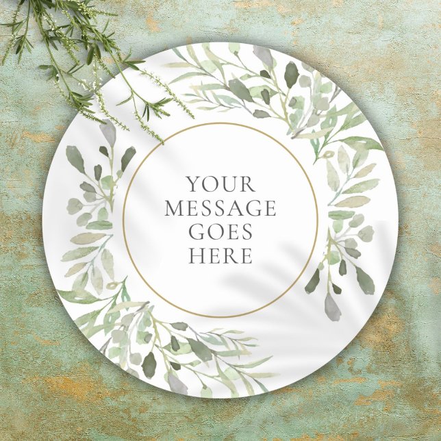 Adesivo Mensagem Personalizada Cores de Água Gerência (Personalized Message Watercolor Greenery Classic Round Sticker)