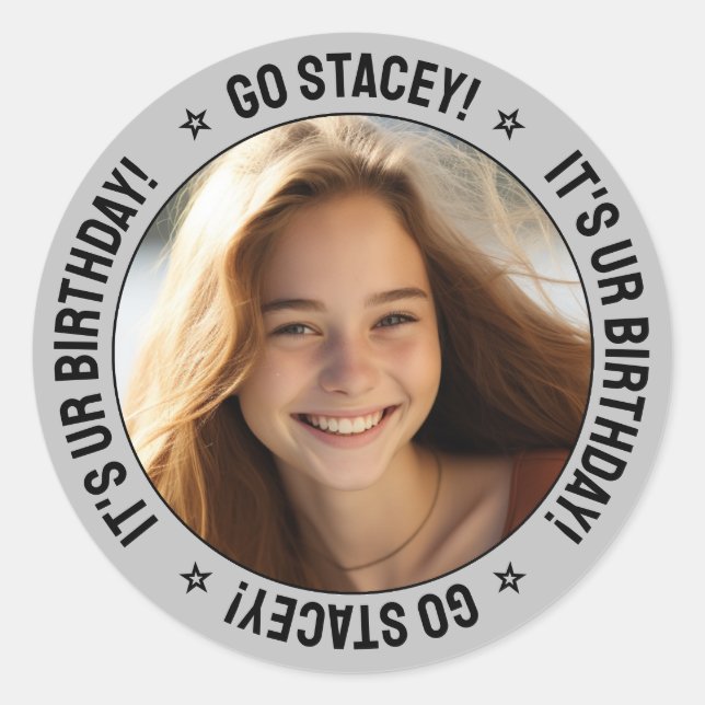 Adesivo Mensagem Personalizada de Aniversário, Nome e Foto (Frente)