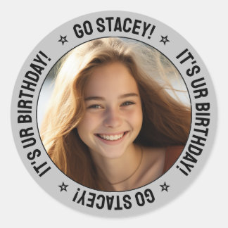 Adesivo Mensagem Personalizada de Aniversário, Nome e Foto