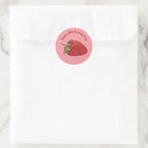 Adesivo Mensagem Personalizada de Morango Vermelho e Rosa