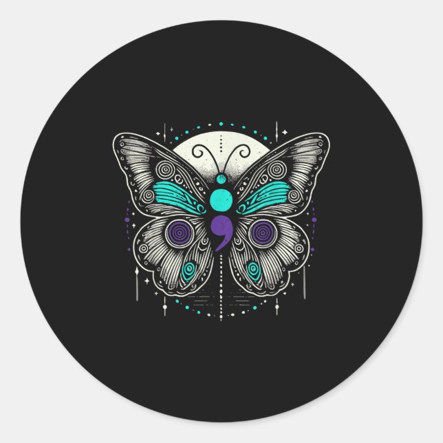 Adesivo Mental Health Suicide Awareness Semicolon Butterfl (Frente)