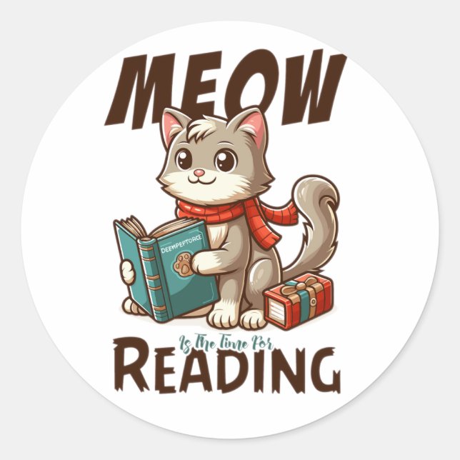 Adesivo Meow é a hora de ler (Frente)