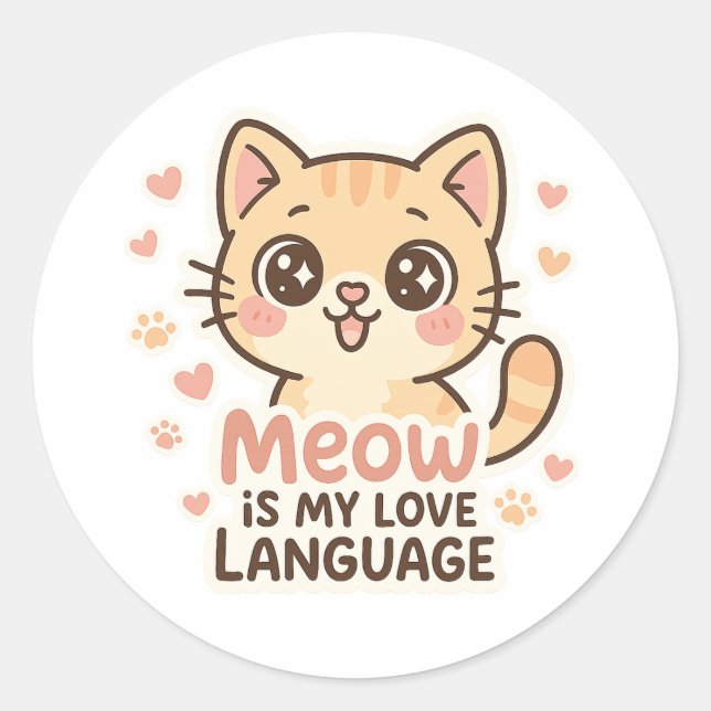 Adesivo Meow é minha linguagem de amor, gala (Frente)