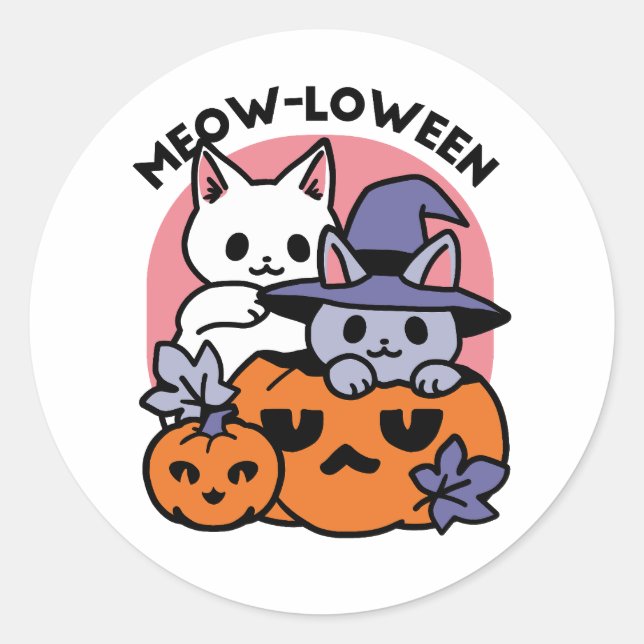 Adesivo Meow-Loween - Design de Gato de Halloween (Frente)