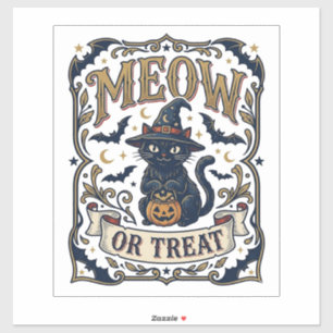Adesivo Meow Ou Trate Gato Halloween Gato Assustador Vinta