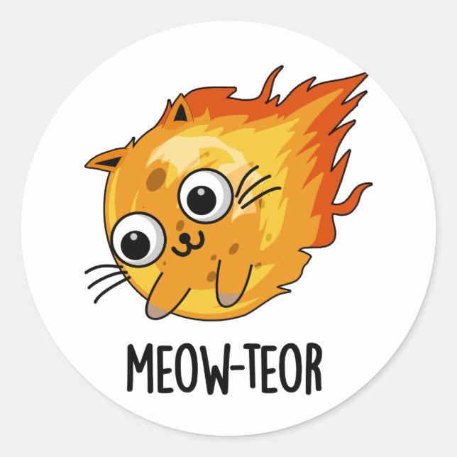 Adesivo Meow-teor Engraçado Meteor Pun (Frente)