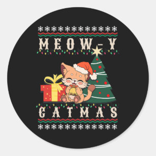 Adesivo Meow y Catmas Cat Árvore de Natal Xmas Meninas F