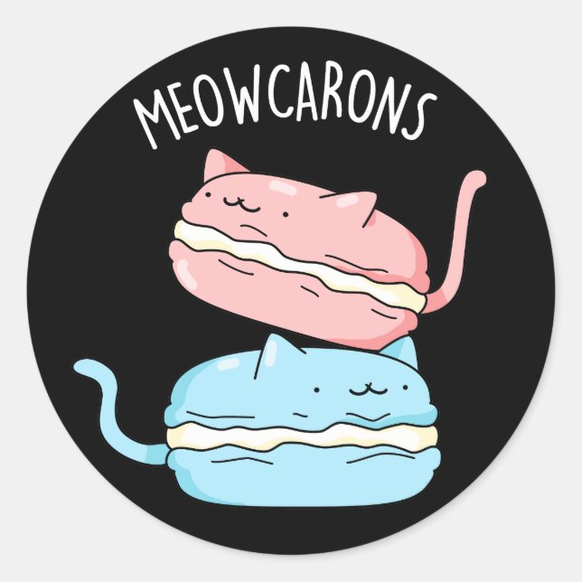 Adesivo Meowcarons Engraçado Macaron Pun Dark BG (Frente)