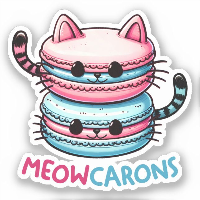 Adesivo Meowcarons Macaron Pun Funny Kawaii Cat Sticker (Frente)