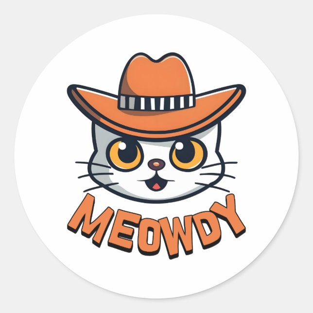 Adesivo Meowdy! Cartoon Gato de Cowboy Bonito (Frente)
