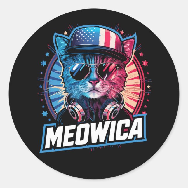 Adesivo Meowica 4 de julho Cat American Flag America (Frente)