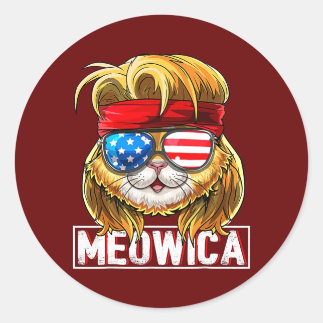 Adesivo Meowica Cat Mullet American Flag Patriótica 4º (Frente)