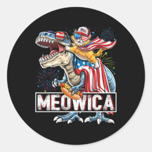 Adesivo Meowica Cat T Rex Dinossaur 4 De Julho Americano F
