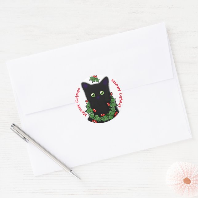 Adesivo Meowy Catmas desenhando Holly berry Natal (Envelope)