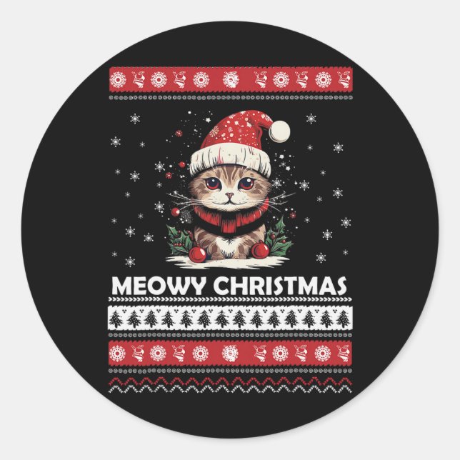 Adesivo Meowy Catmas Papais noeis de Natal Kitten Natal Fe (Frente)