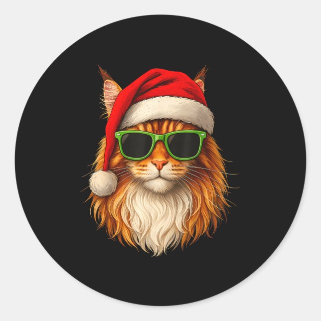 Adesivo Meowy Catmas Santa Hat Maine Coon Cat Christmas Pa (Frente)
