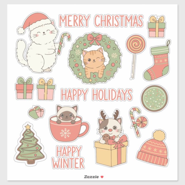 Adesivo Meowy Christmas! Adorable Kawaii Cats Holiday (Folha)