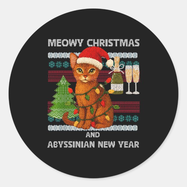 Adesivo Meowy Christmas Funny Abyssinian Cat Santa Hat Ugl (Frente)