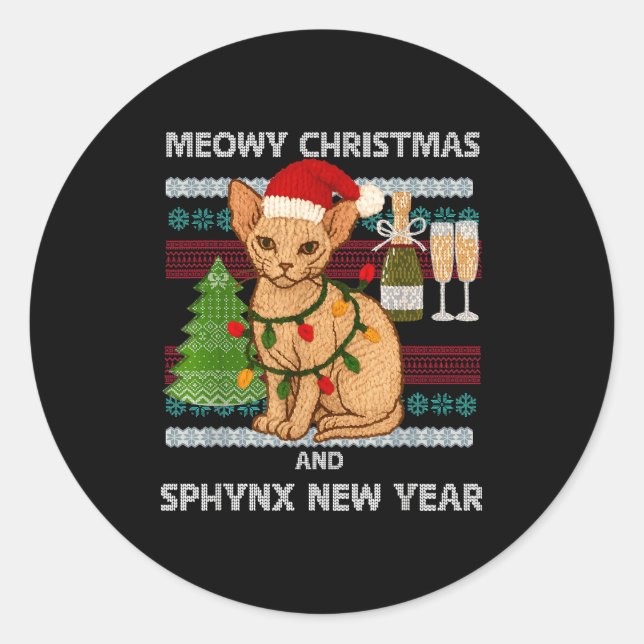Adesivo Meowy Christmas Funny Sphynx Cat Santa Hat Ugly Sw (Frente)