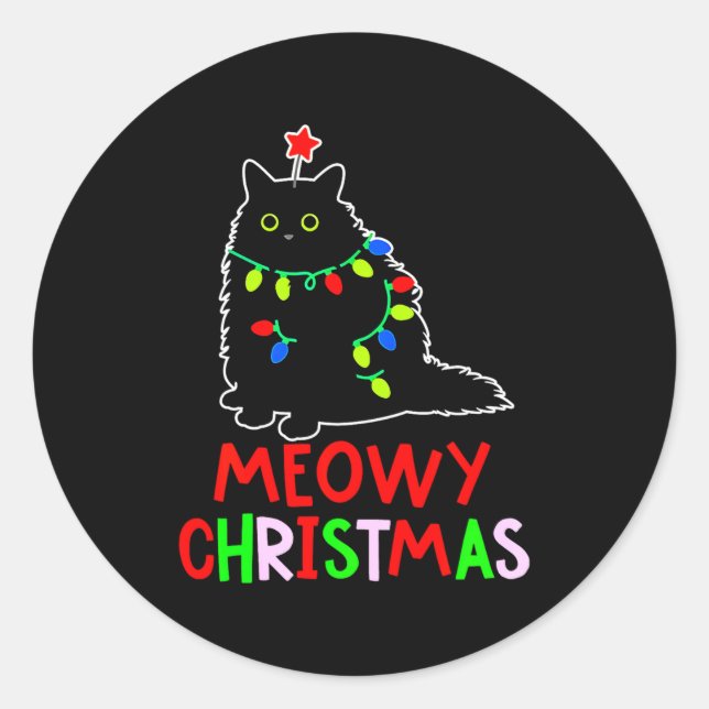 Adesivo Meowy Christmas Xmas Lights Black Cat Pajamas  (Frente)