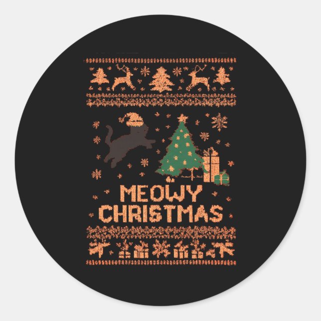 Adesivo Meowy Christmas Xmas Tree Cat Ugly Sweater Pajamas (Frente)