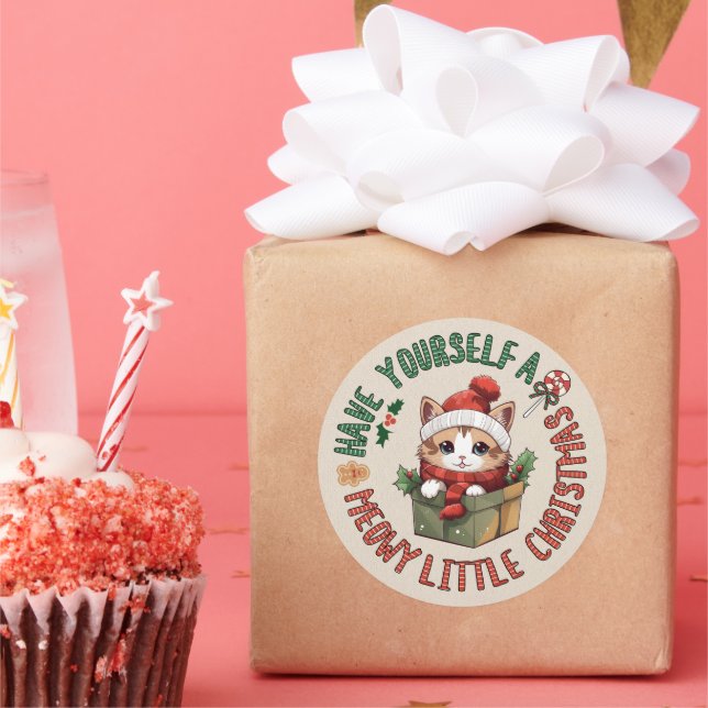 Adesivo Meowy Pequeno Natal Kawaii Gato Laranja (Festa)